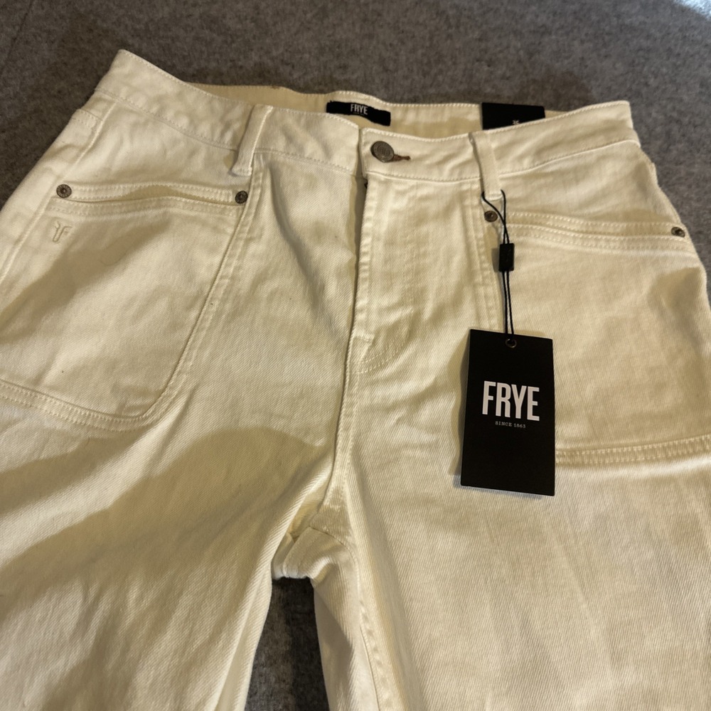 FRYE Women Veronica Crop Boot Stretch Jeans NWT Sz 29 Bright White‎ Raw Hem